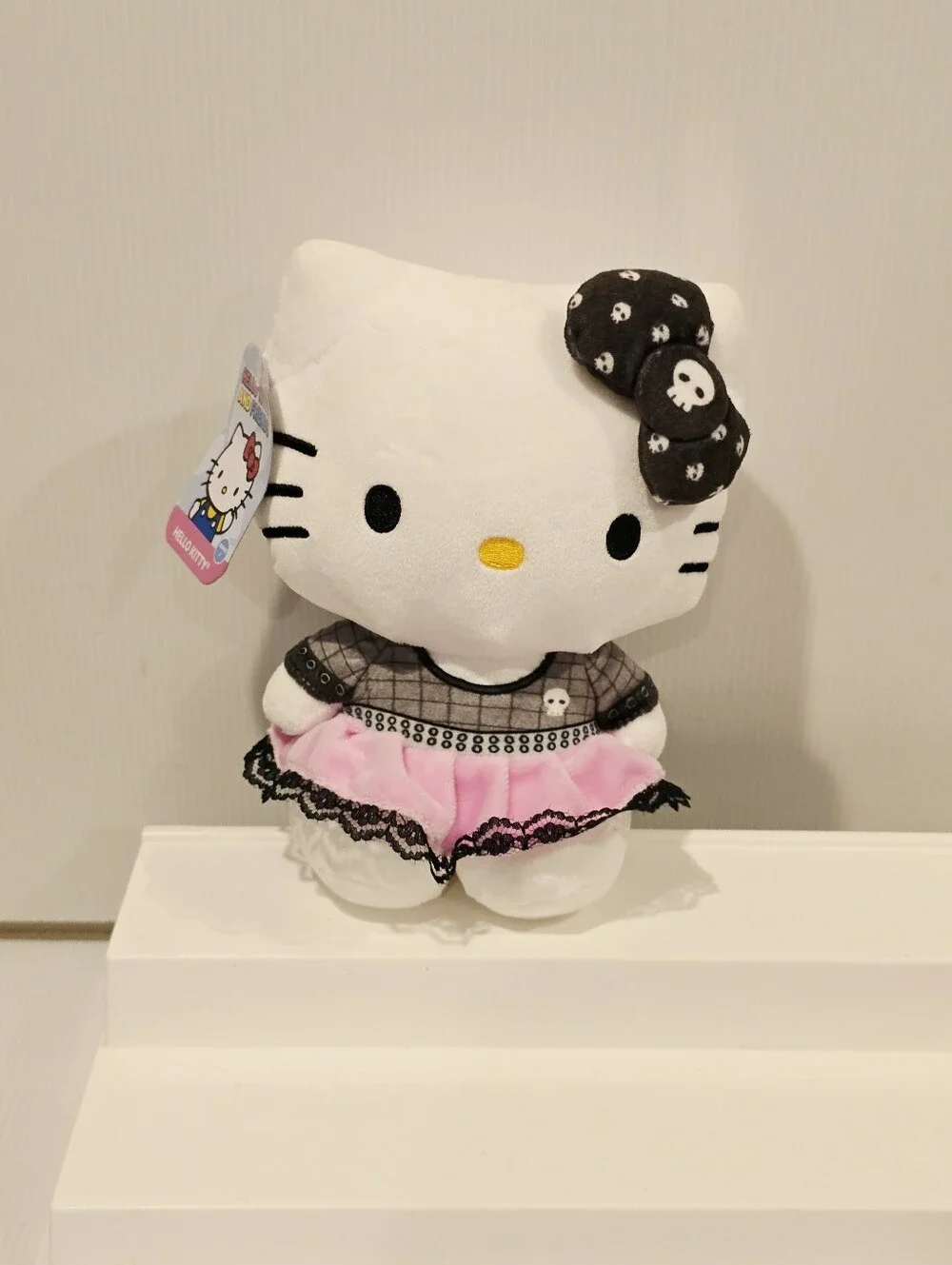 Hello Kitty Punk Halloween with Black Skeleton Bow Stuffed Animal Plush New
